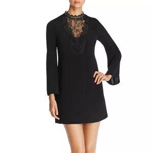 NWT KOBI HALPERIN Starla Long Bell-sleeve Lace-trimmed Silk Dress In Black